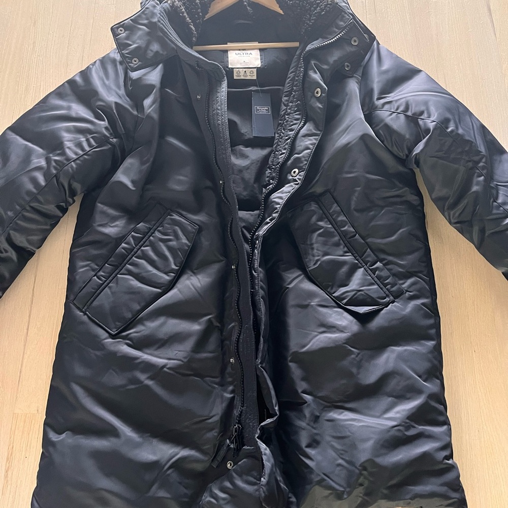 🆕 Abercrombie & Fitch Black 3/4 Length Thick Sub Zero Parka Jacket